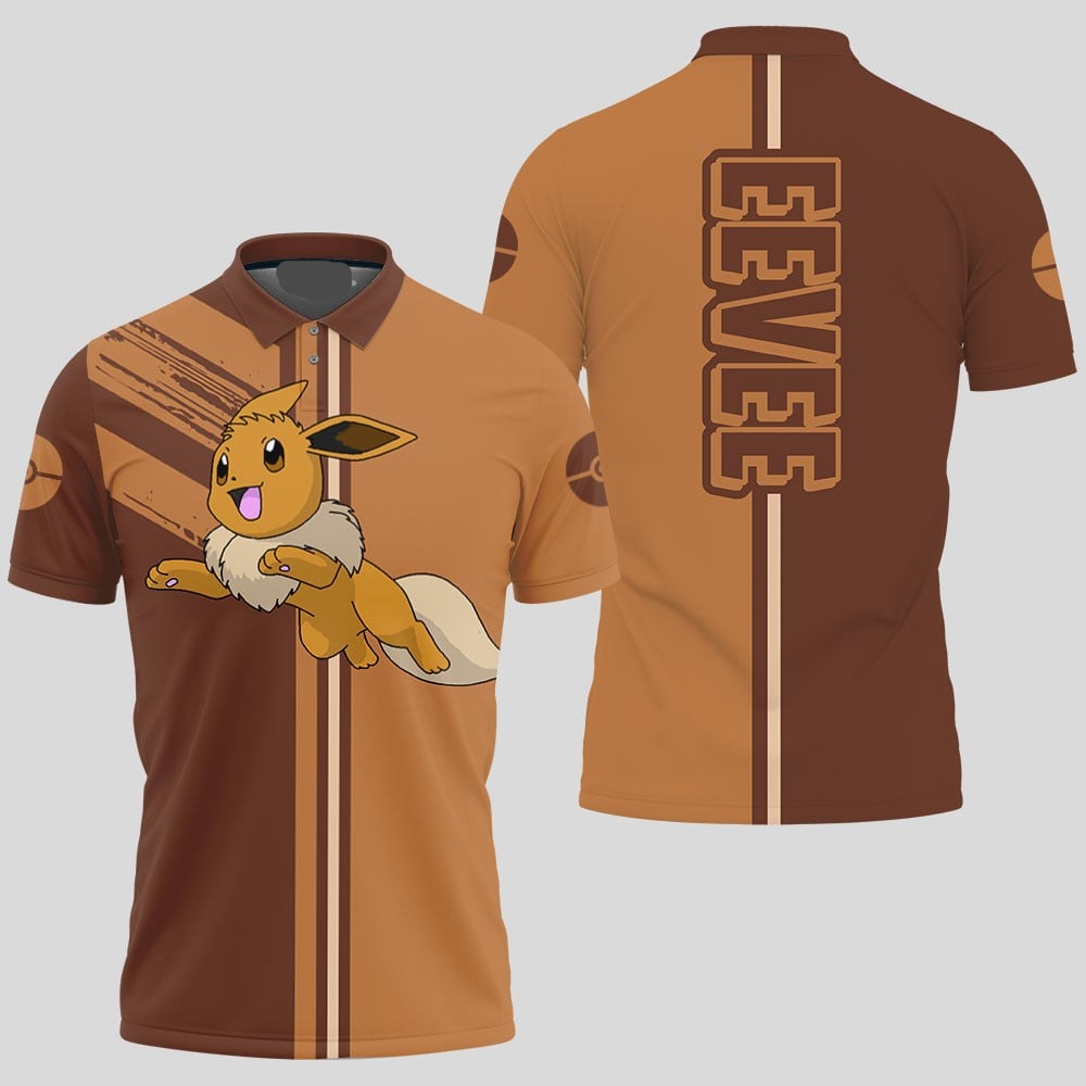 PKM Polo Shirt PKM Eevee Pokeball Silhouette Pattern Polo Tees Brown