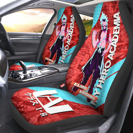 My Hero Academia Car Seat Covers Neon Light Eijiro Kirishima Manga Pattern Seat Covers Red Blue