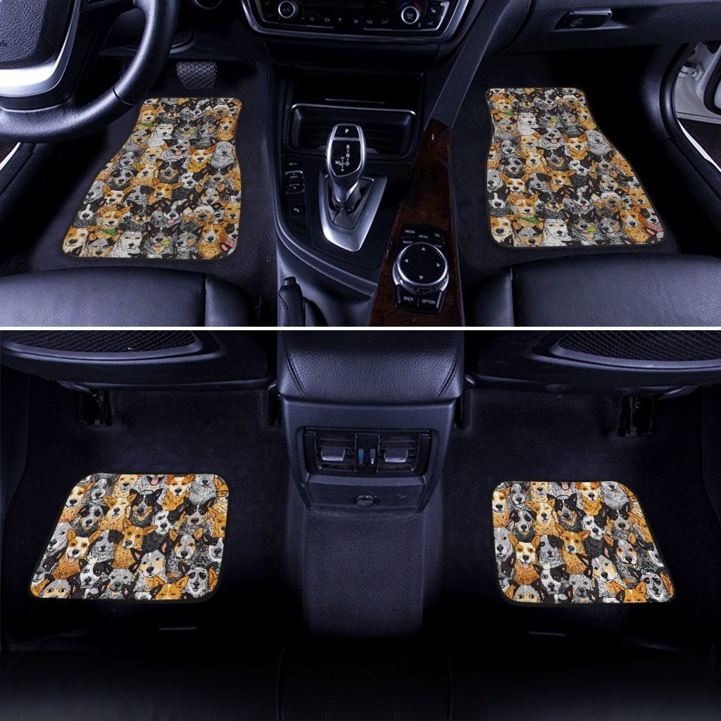 Dog Car Floor Mats Cool Emotional Faces Dog Doodle Pattern Car Mats