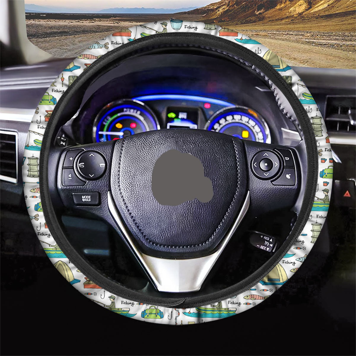 Fishing Steering Wheel Cover Fishing Boat And Equipment Pattern Driving Wheel Cover Colorful