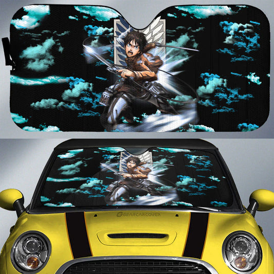 Attack On Titan Car Sun Shade Eren Yeager Cloud Pattern Winshield Sun Shade Black Blue