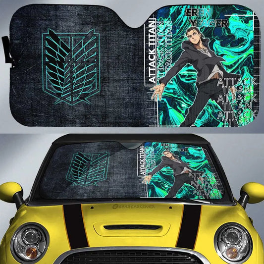 Attack On Titan Car Sun Shade Eren Yeager Scouting Legion Symbol Winshield Sun Shade Black Green