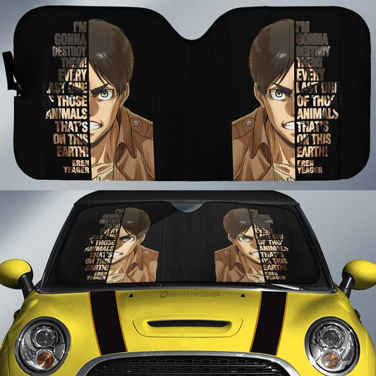 Attack On Titan Car Sun Shade Eren Yeager Quotes Pattern Winshield Sun Shade Black Brown