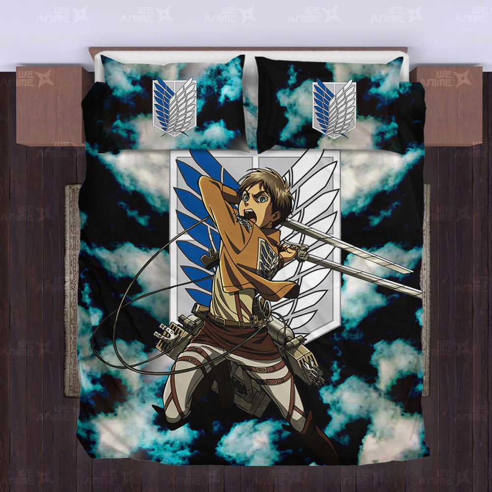 Attack On Titan Bedding Set Attack On Titan Eren Yeager Duvet Covers Blue Unique Gift