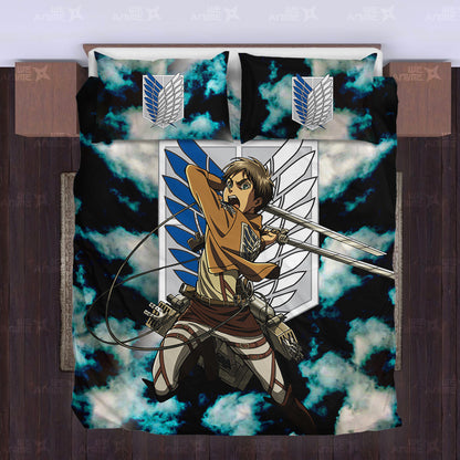 Attack On Titan Bedding Set Attack On Titan Eren Yeager Duvet Covers Blue Unique Gift