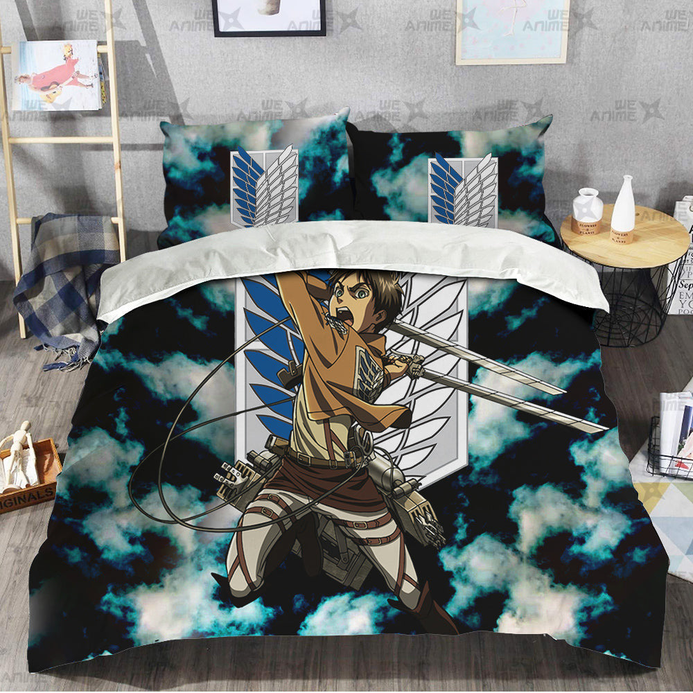 Attack On Titan Bedding Set Attack On Titan Eren Yeager Duvet Covers Blue Unique Gift