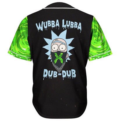 Rick and Morty Baseball Jersey Wubba Lubba Dub Dub Jersey Shirt Green Black Unisex Adult New Release