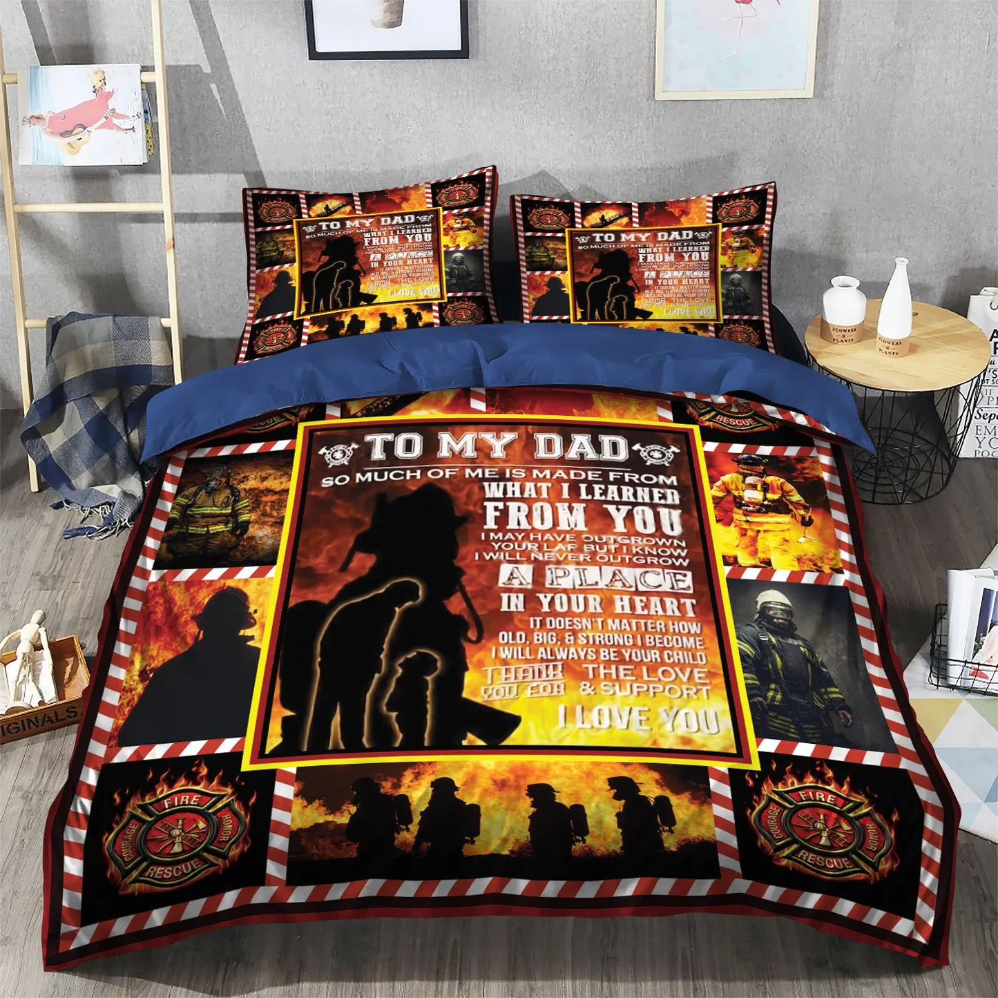 Firefighter Bedding Set Thank You For The Love And Support Duvet Covers Black Yellow Unique Gift