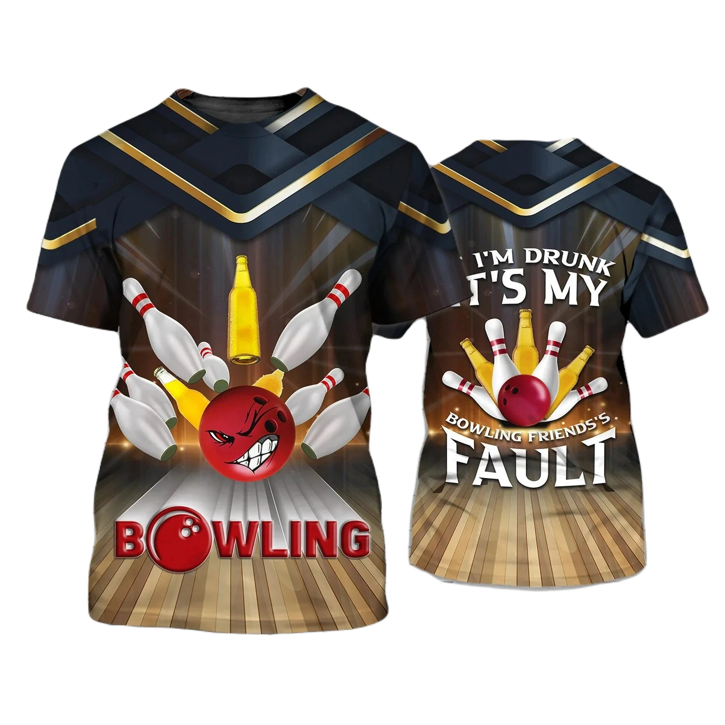 Bowling T-shirt If I'm Drunk It's My Bowling Friend's Fault T-shirt Black Yellow Unisex