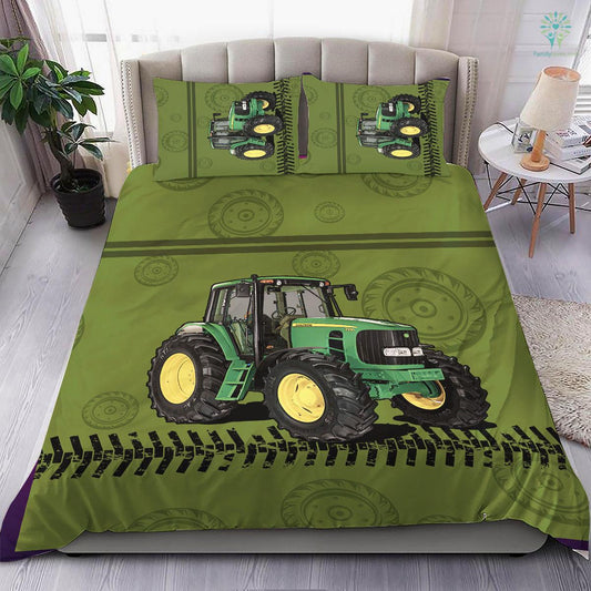 Farmer Bedding Set Farmer Tractor Graphic Wheel Pattern Duvet Covers Green Unique Gift