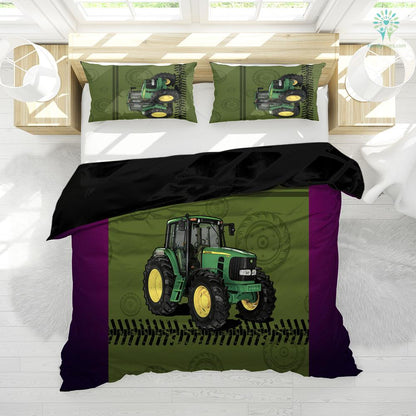 Farmer Bedding Set Farmer Tractor Graphic Wheel Pattern Duvet Covers Green Unique Gift