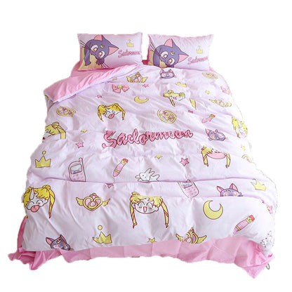 Sailor Moon Bedding Set Usagi And Luna Cute Items Pattern Duvet Covers Pink Unique Gift