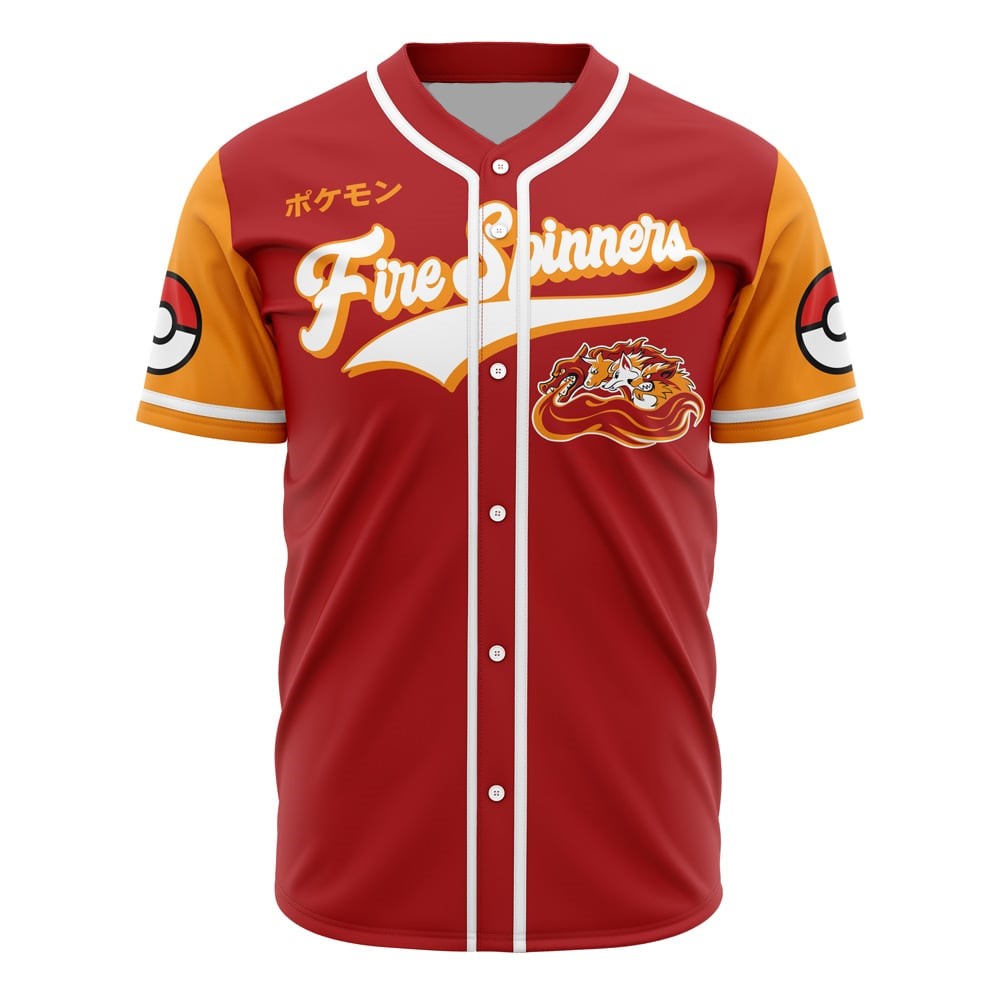 PKM Baseball Jersey PKM Fire Type Fire Spinners Skill Jersey Shirt Red Orange Unisex