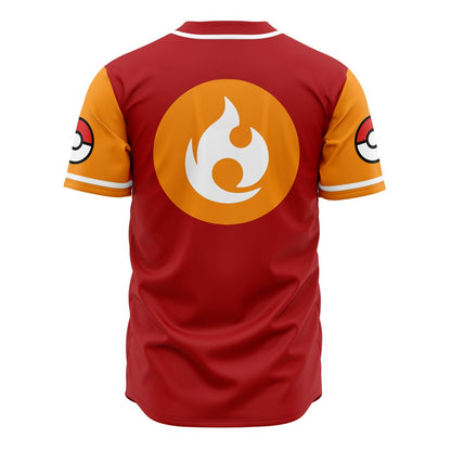 PKM Baseball Jersey PKM Fire Type Fire Spinners Skill Jersey Shirt Red Orange Unisex