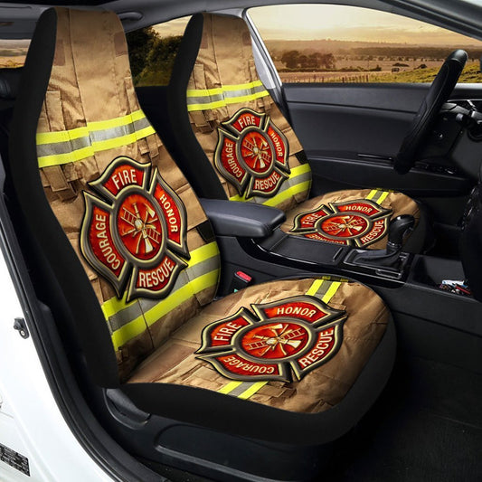 Firefighter Car Seat Covers Fire Honor Rescue Courage Firefighter Suit Seat Covers Yellow