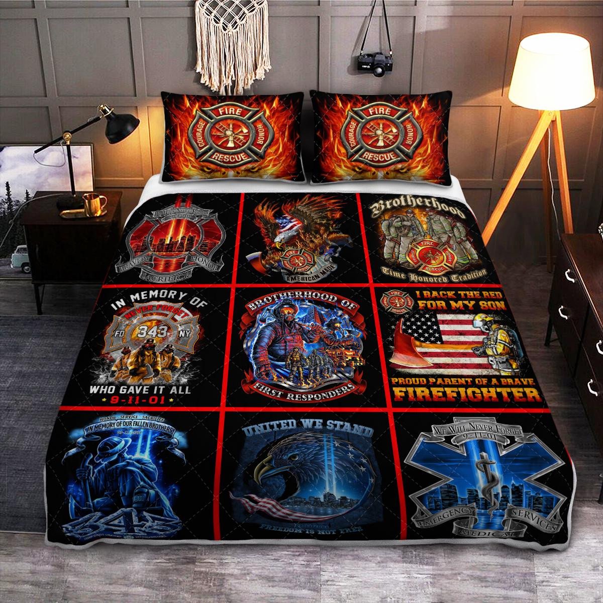 Firefighter Bedding Set Brotherhood Of Fire Responders Duvet Covers Black Red Unique Gift