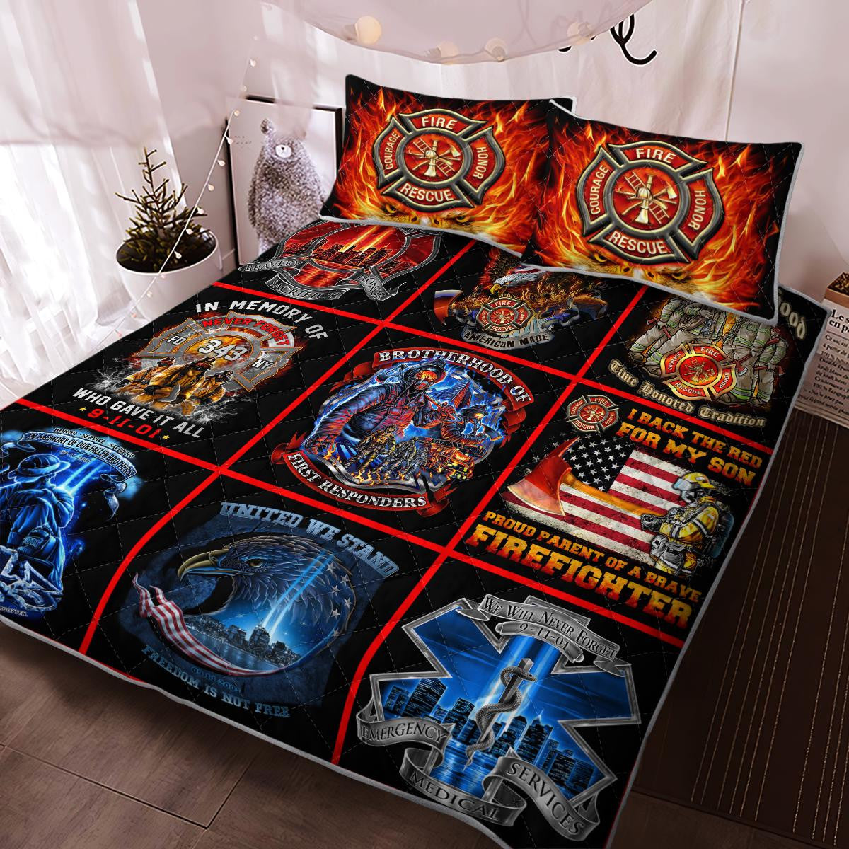 Firefighter Bedding Set Brotherhood Of Fire Responders Duvet Covers Black Red Unique Gift