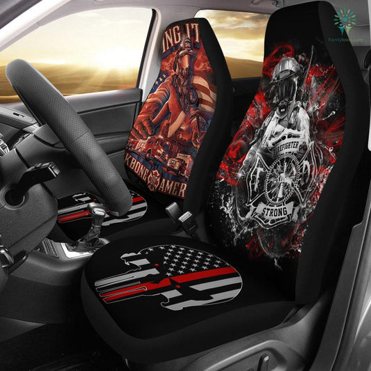 Firefighter Car Seat Covers Firefighter American Flag Skull Graphic Seat Covers Black Red