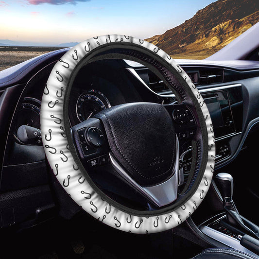 Fishing Steering Wheel Cover Fish Hook Pattern Graphic Driving Wheel Cover Black White