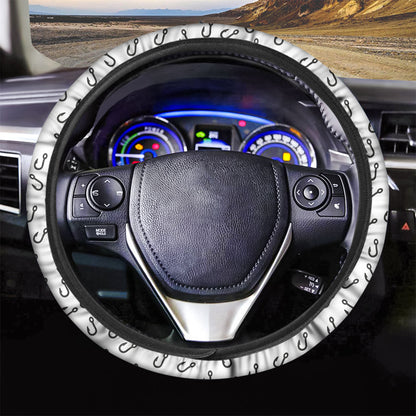 Fishing Steering Wheel Cover Fish Hook Pattern Graphic Driving Wheel Cover Black White