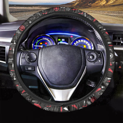 Fishing Steering Wheel Cover Fishing Gear Items Pattern Driving Wheel Cover Black