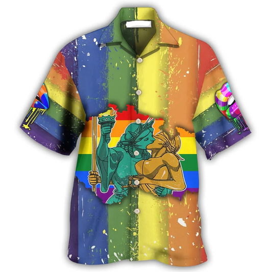 LGBT Hawaii Shirt LGBT Lesbian Liberty And Justice Hawaiian Shirt Colorful Unisex