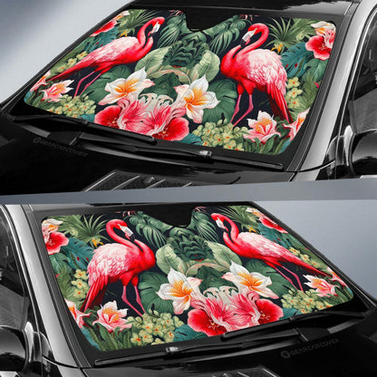 Flamingo Mixed Floral Car Sunshade Custom Car Accessories