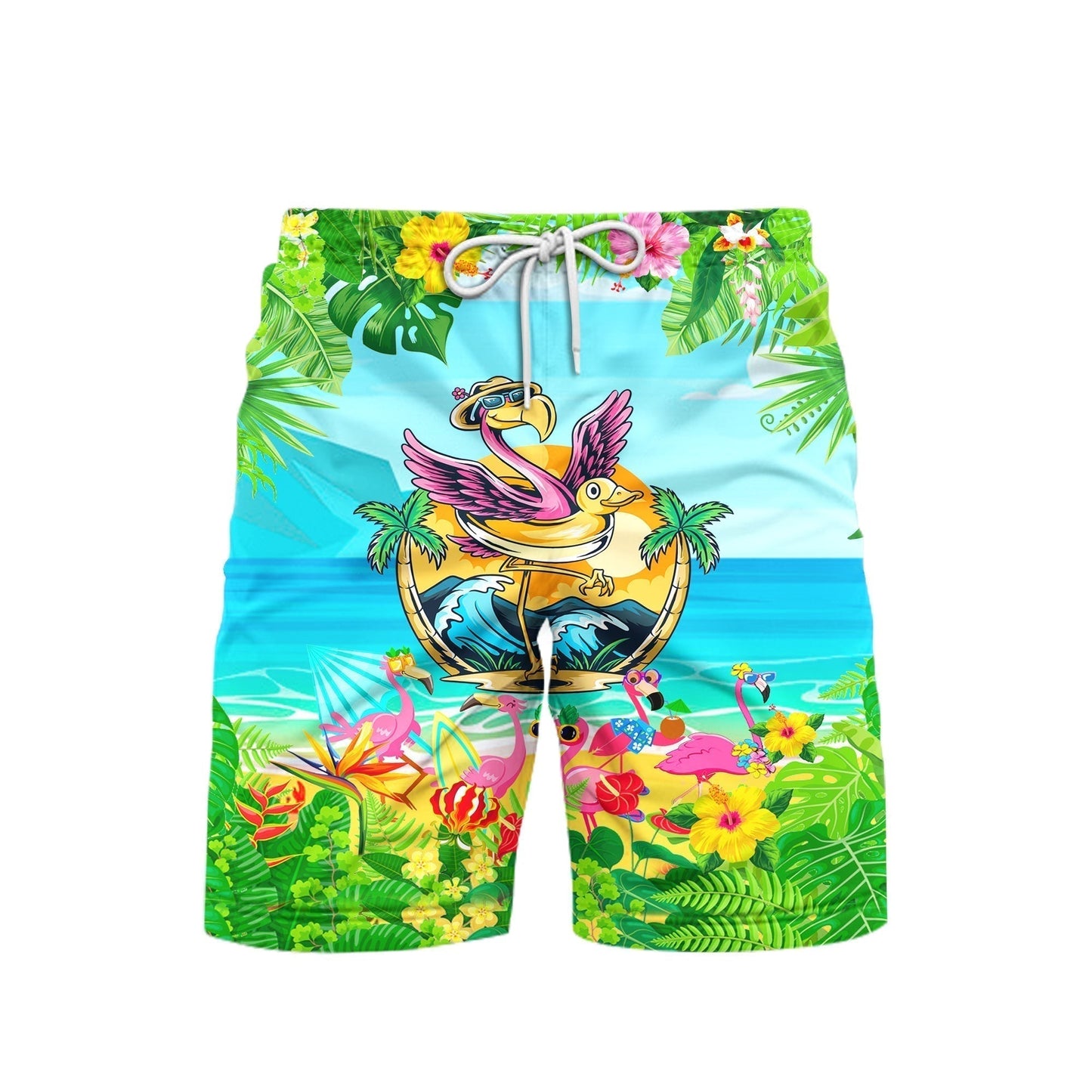 Flamingo Shorts Summer Beach Flamingo Pattern Beach Shorts Colorful