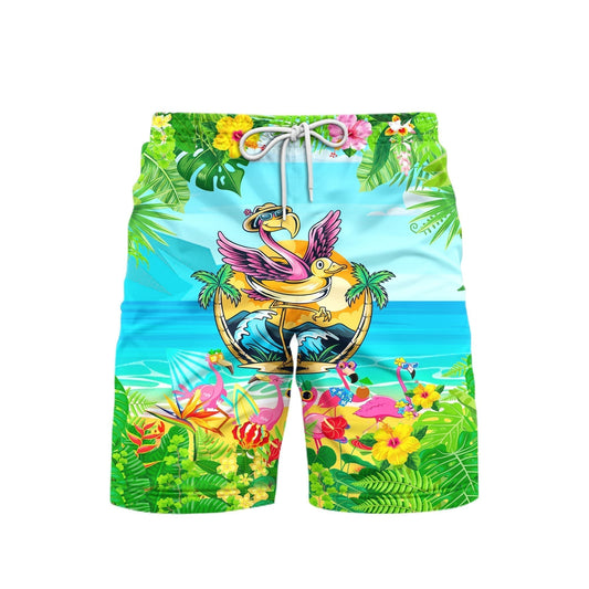 Flamingo Shorts Summer Beach Flamingo Pattern Beach Shorts Colorful