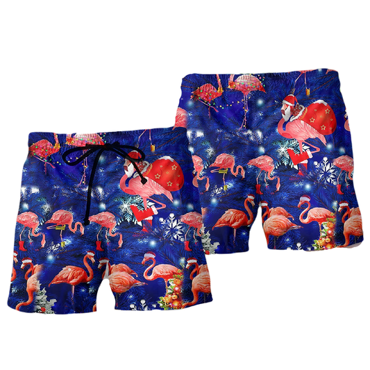 Flamingo Shorts Flamingo Christmas Snowflake Pattern Beach Shorts Pink Blue