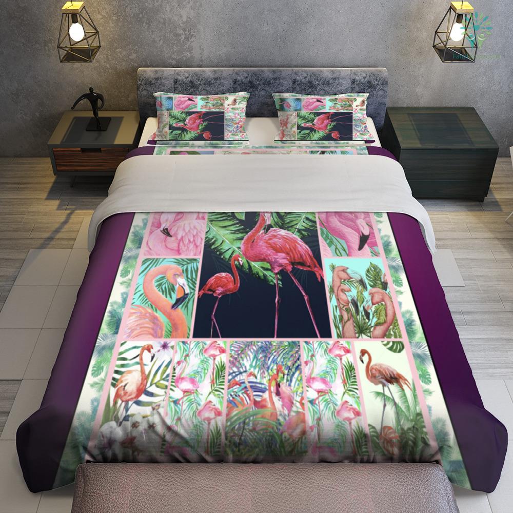 Flamingo Bedding Set Flamingo In The Summer Duvet Covers Pink Green Unique Gift