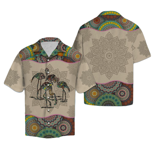 Flamingo Hawaii Shirt Pact Of Flamingo Mandala Pattern Hawaiian Shirt Green Gray Unisex