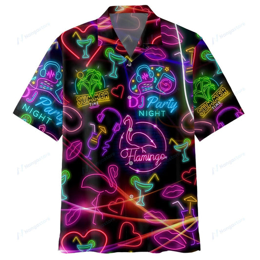 Flamingo Hawaii Shirt Flamingo Party Night Neon Hawaiian Shirt Colorful Unisex