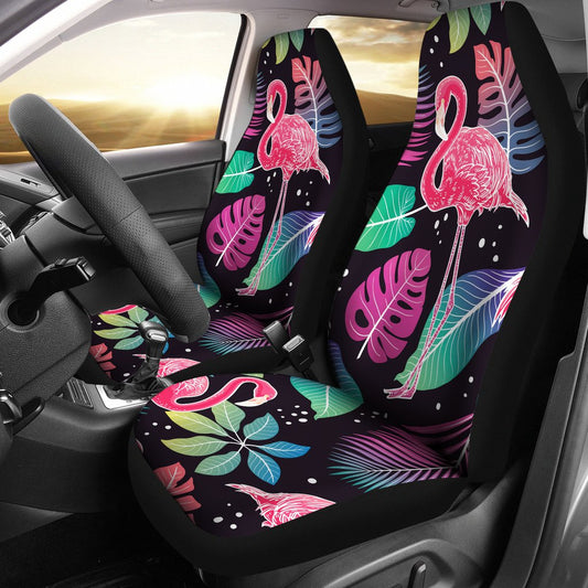 Flamingo Car Seat Covers Flamingo Tropical Leaves Neon Pattern Seat Covers Black Pink