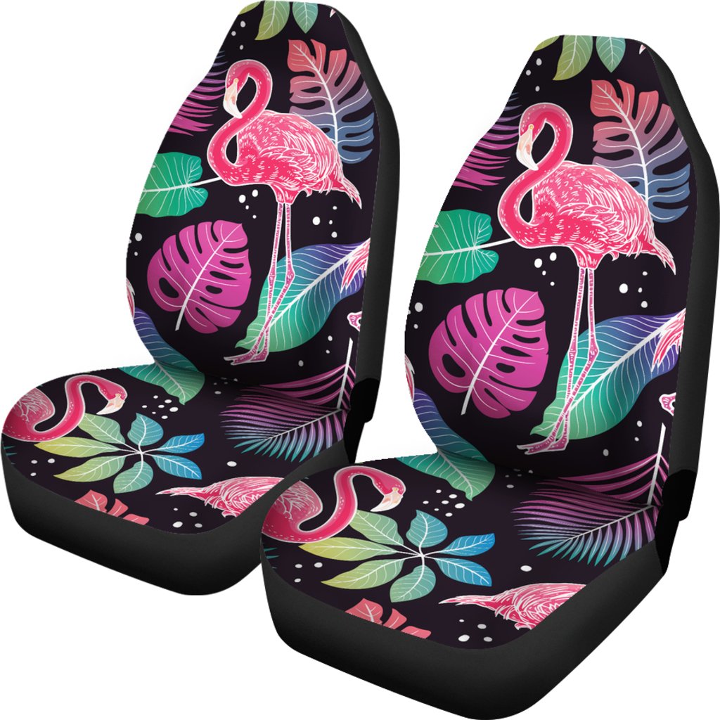Flamingo Car Seat Covers Flamingo Tropical Leaves Neon Pattern Seat Covers Black Pink