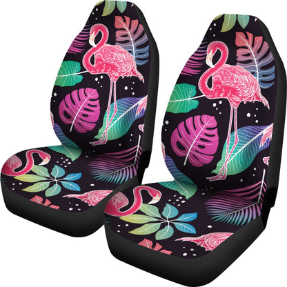 Flamingo Car Seat Covers Flamingo Tropical Leaves Neon Pattern Seat Covers Black Pink