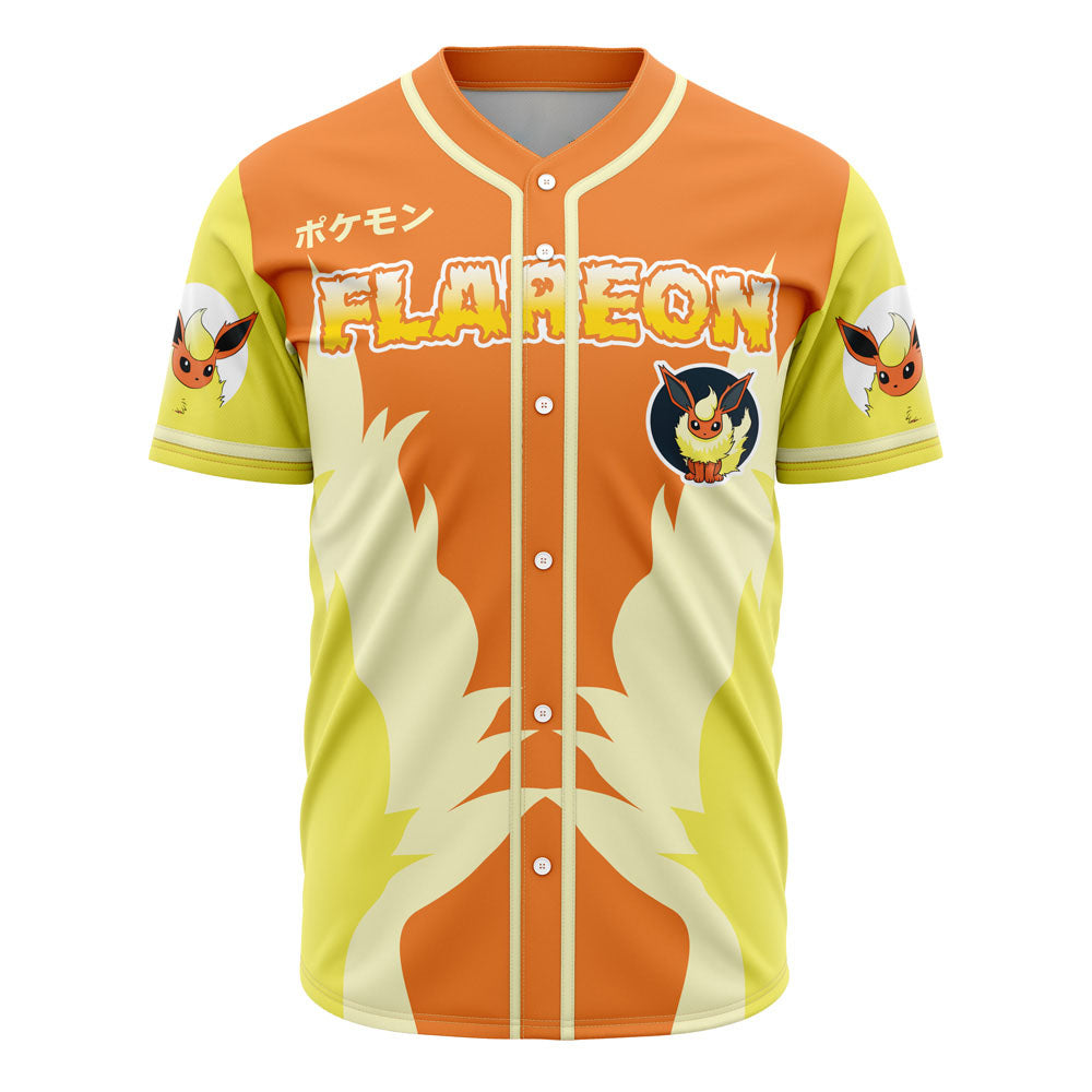 PKM Baseball Jersey Flareon Eeveelution PKM Jersey Shirt Yellow Orange Unisex Adult New Release