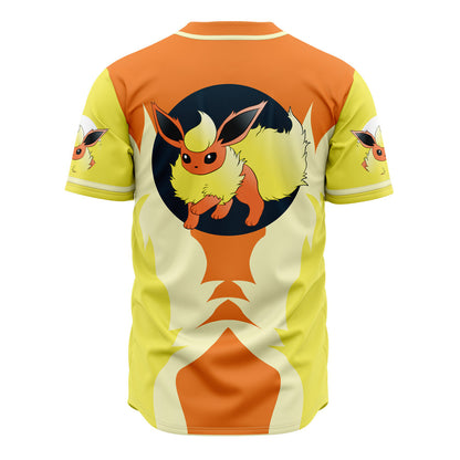 PKM Baseball Jersey Flareon Eeveelution PKM Jersey Shirt Yellow Orange Unisex Adult New Release