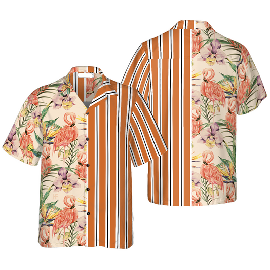 Flamingo Hawaii Shirt Floral Flamingo Retro Vintage Hawaiian Shirt Orange Unisex