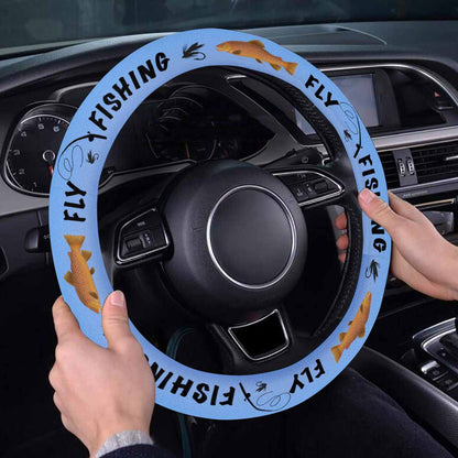 Fishing Steering Wheel Cover Fishing Rod Pattern Fly Fishing Driving Wheel Cover Blue