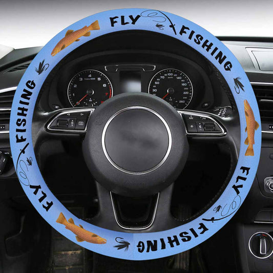 Fishing Steering Wheel Cover Fishing Rod Pattern Fly Fishing Driving Wheel Cover Blue