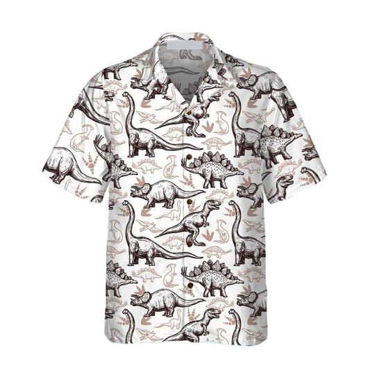 Dinosaur Hawaii Shirt All Types Of Dinosaur Footprints Pattern Hawaiian Shirt White Unisex