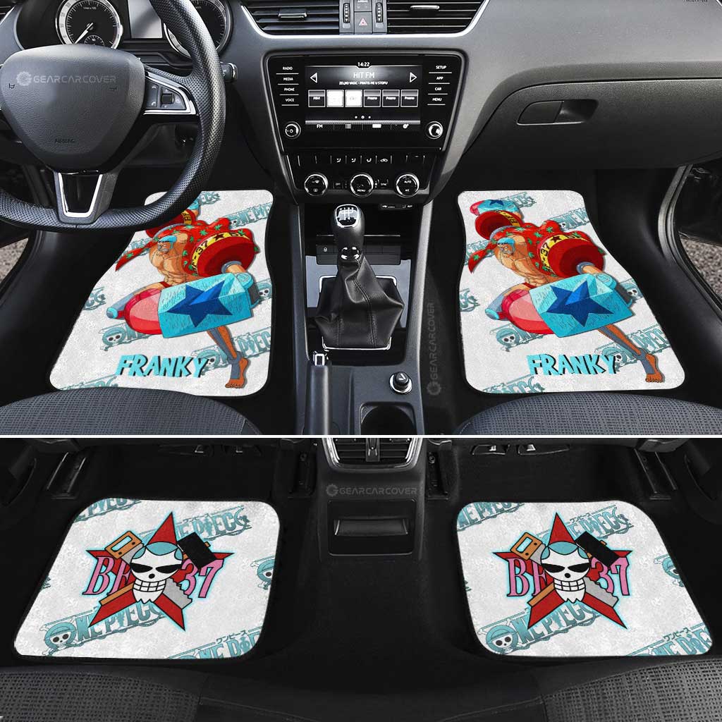 One Piece Car Mats One Piece Franky Jolly Roger Symbol Graphic Car Floor Mats White Blue