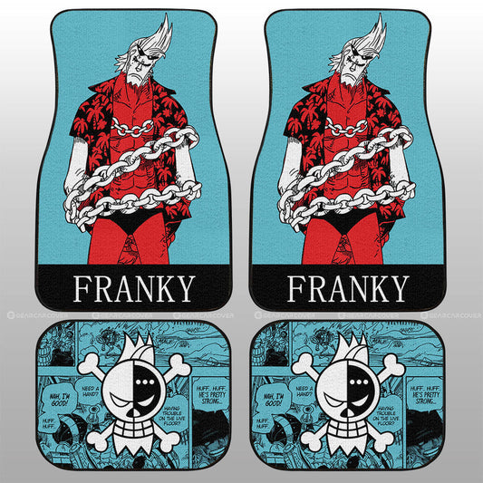 One Piece Car Mats Cool Franky Manga Pattern Jolly Roger Symbol Car Floor Mats Blue