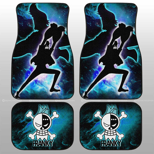 One Piece Car Mats Franky Silhouette Jolly Roger Symbol Galaxy Car Floor Mats Blue