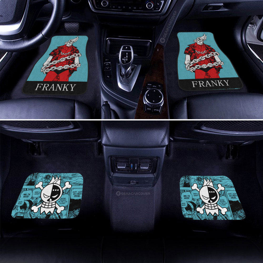 One Piece Car Mats Cool Franky Manga Pattern Jolly Roger Symbol Car Floor Mats Blue
