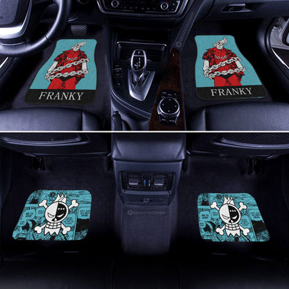 One Piece Car Mats Cool Franky Manga Pattern Jolly Roger Symbol Car Floor Mats Blue