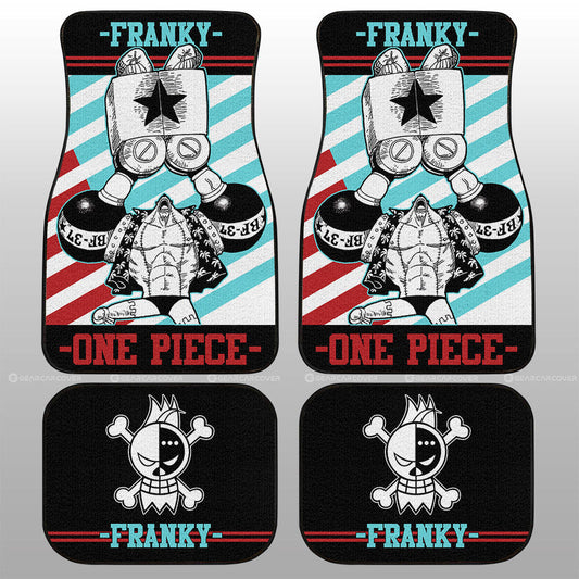 One Piece Car Mats Franky Character And Jolly Roger Symbol Car Floor Mats Black Blue