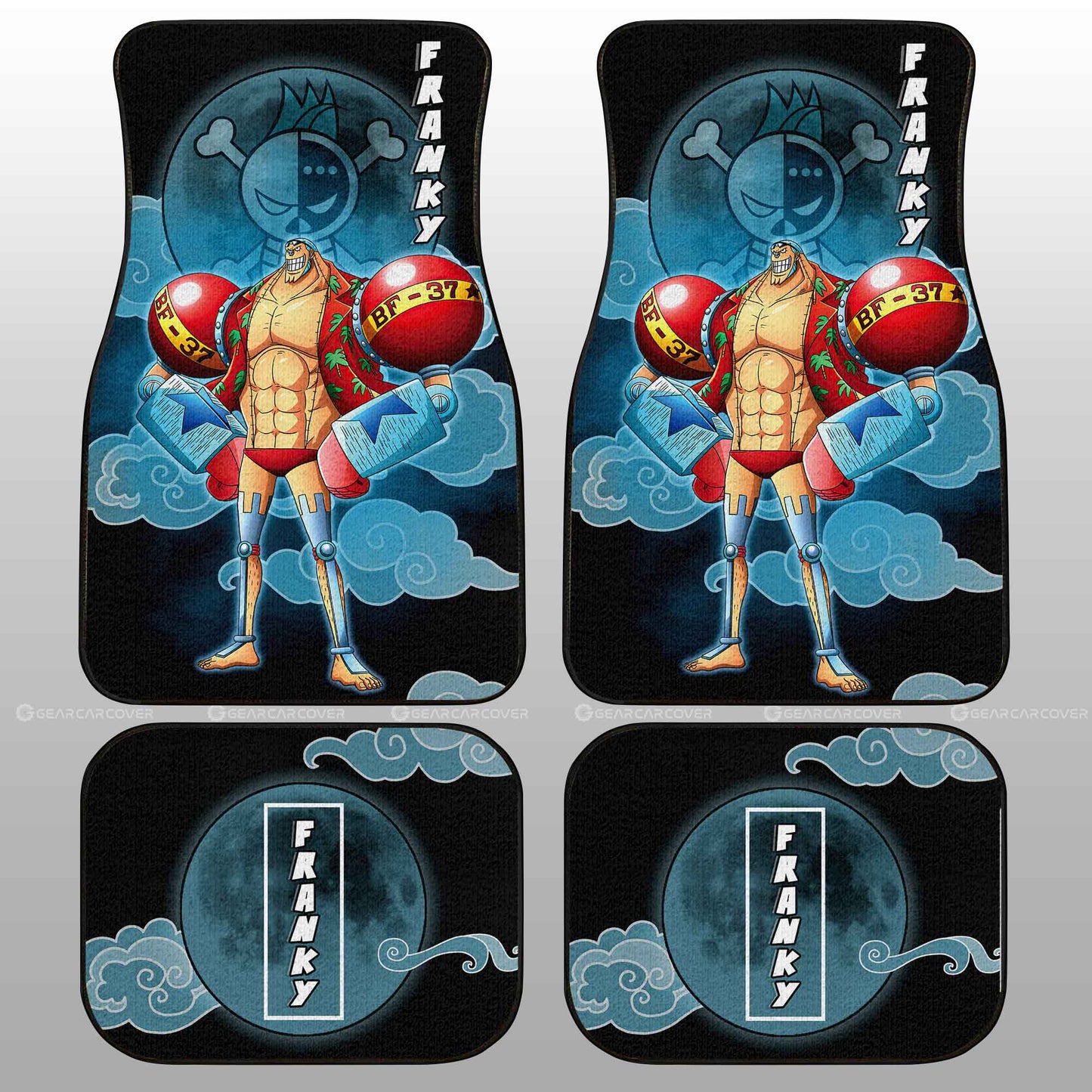 One Piece Car Mats Franky Graphic Cloud And Moon Pattern Car Floor Mats Black Blue