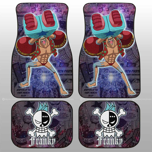One Piece Car Mats One Piece Character Franky Jolly Roger Symbol Galaxy Car Floor Mats Blue
